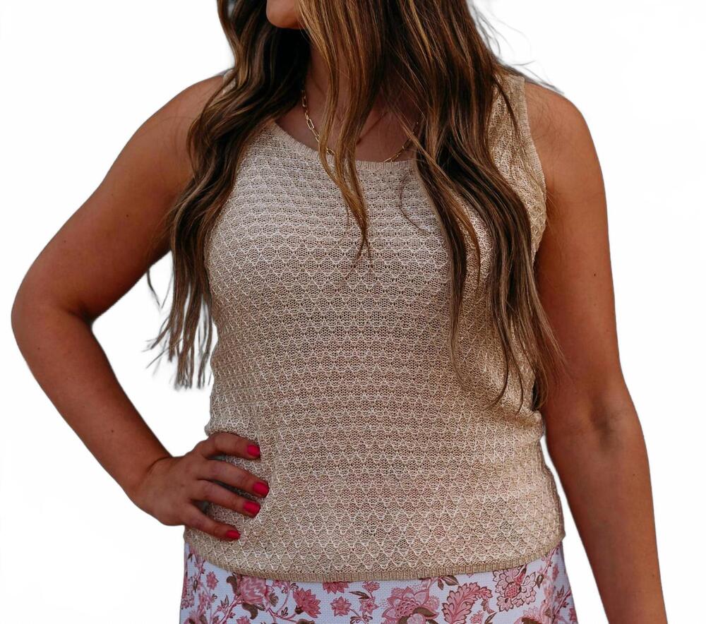 NEW ESQUALO singlet knit sequin top in natural